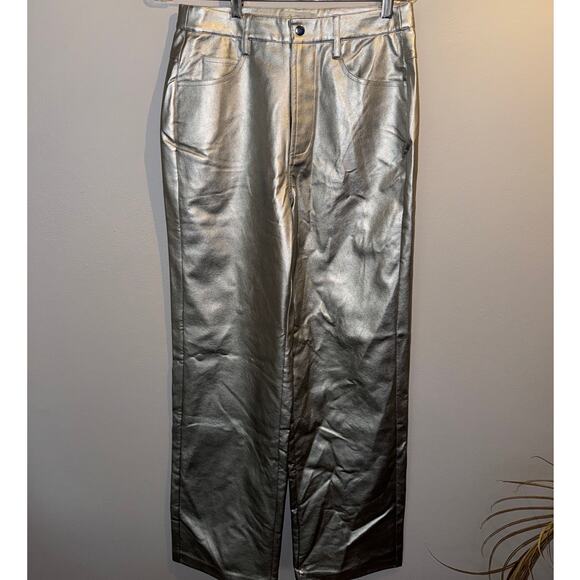 Wayf- Metallic Silver High Rise Pants- Small - Picture 1 of 4